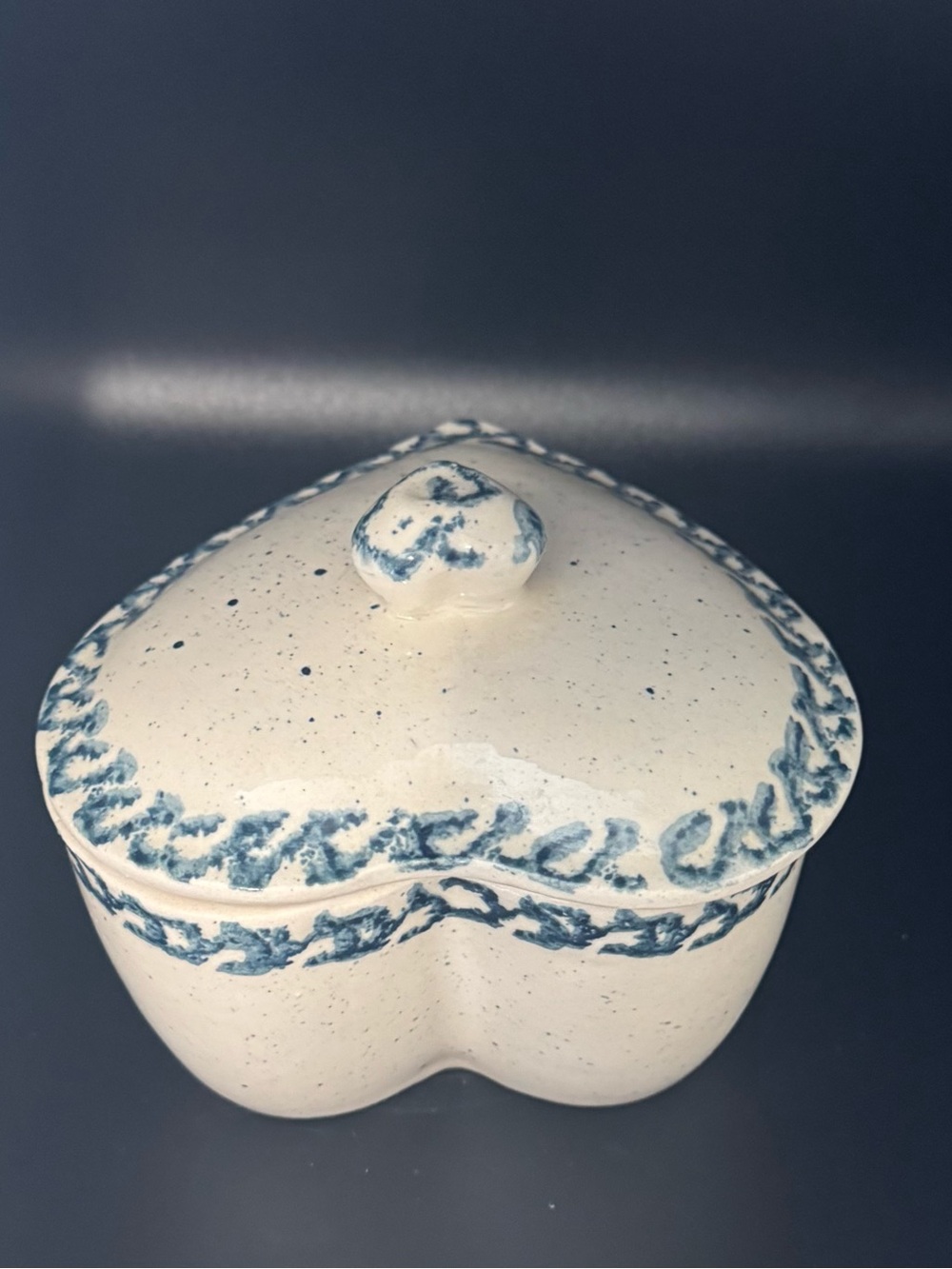 Vintage Blue & White Heart
Shaped Ceramic Trinket Box With
Lid